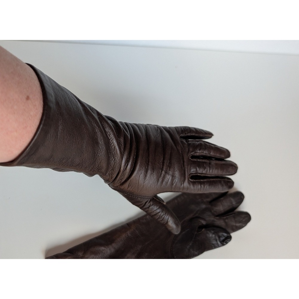 Fownes Vintage Brown Genuine Leather Driving Gloves Women Size 7 Antron Lined - Picture 7 of 9